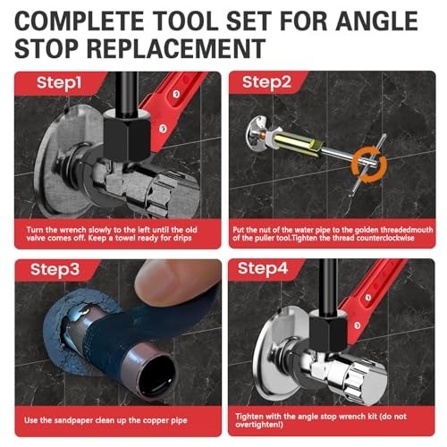 6-Piece Plumbing Tool Set - Angle Stop Wrench, Compression Sleeve Puller, Sandpa