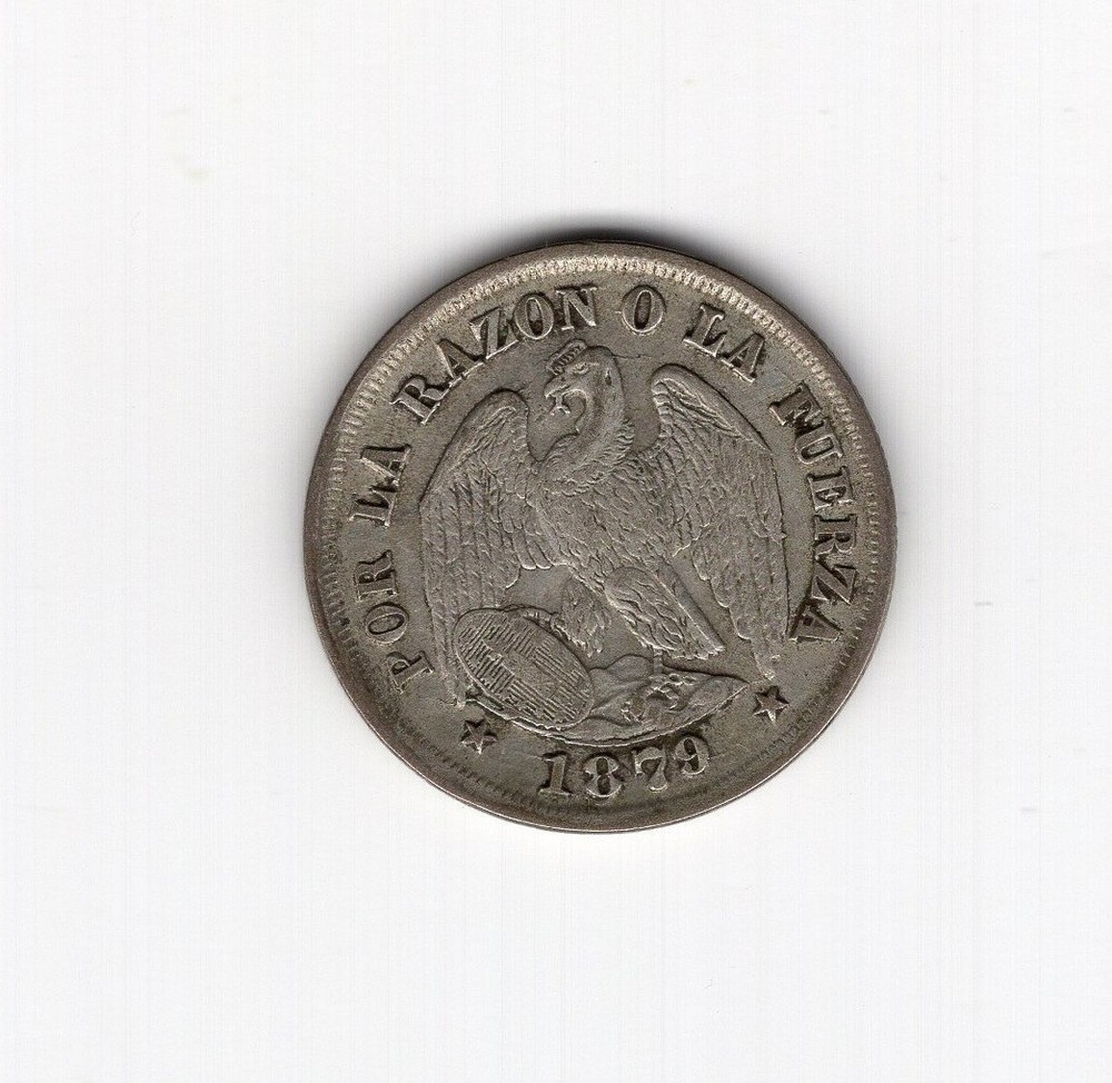 Chile 1879 silver coin 0.9 20 cents