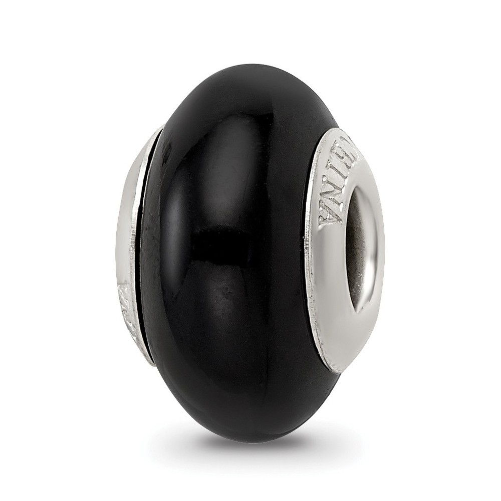 Silver Reflections Black Glass Bead QRS3218