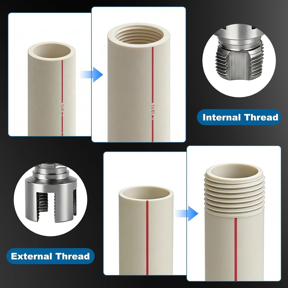 1 Inch PVC Pipe Threader Kit–Internal & External Threading Tool for Plastic Pipe