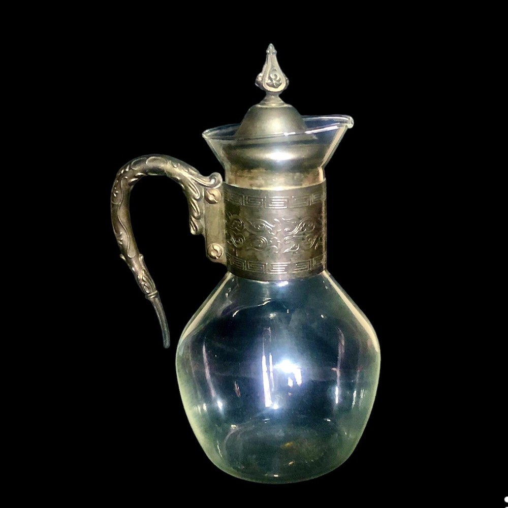 Vintage Glass Pitcher w/Silver Plate Lid and handle