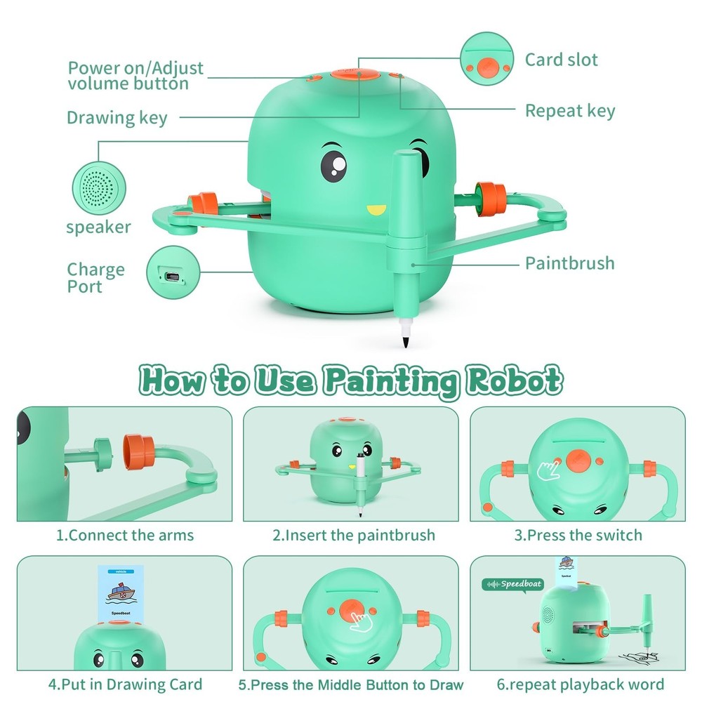 Interactive Educational Drawing Robot for Kids - Montessori Learning Toy with...