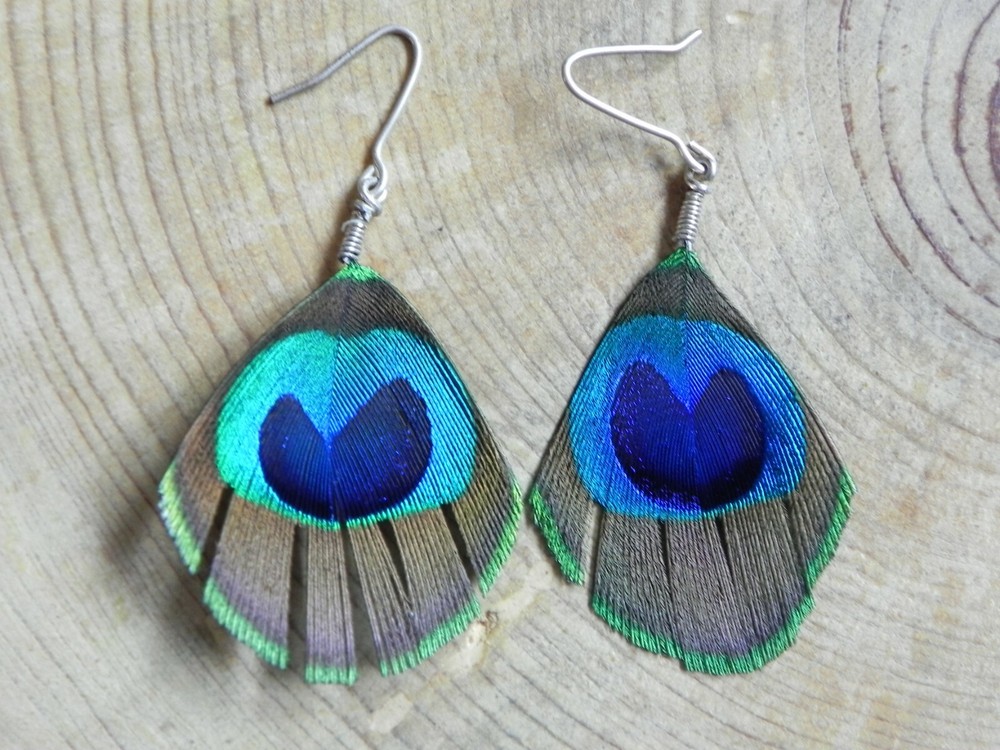 Strut~Oval Shaped PEACOCK FEATHER Earrings-NEW