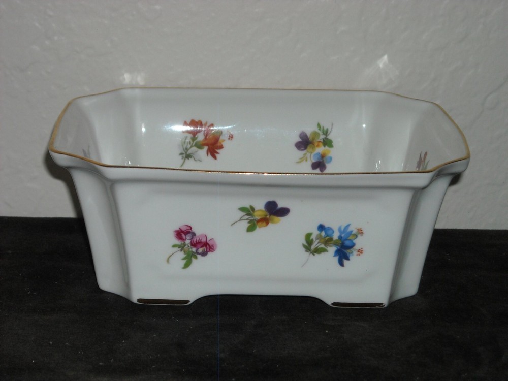 Floral Decorated Rectangular Ferner Planter Dish with Gold Trim
