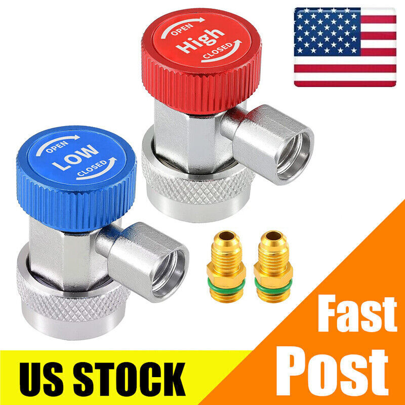Adjustable A/C R134a Quick Coupler Connector Adapter High Low Side 1/4" SAE HVAC