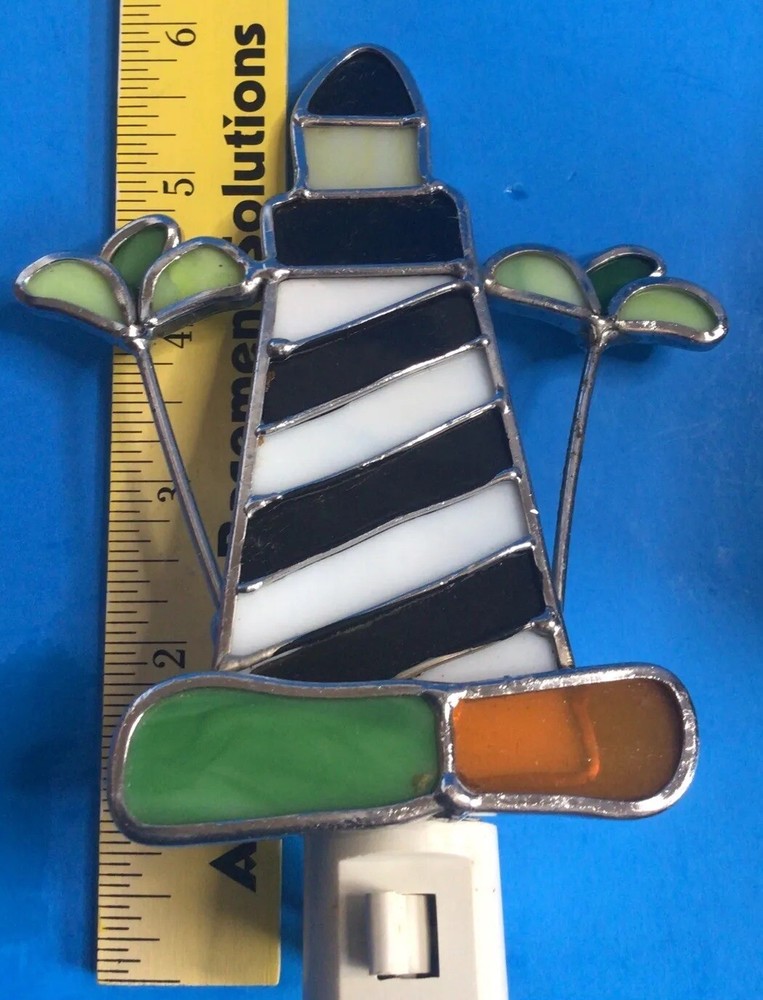 Stained Glass Lighthouse Plug in Night Light on/off switch