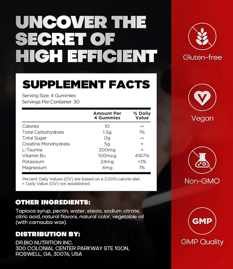 Instant Boost Creatine Monohydrate Gummies, Complex Creatine with Real 5000mg Cr