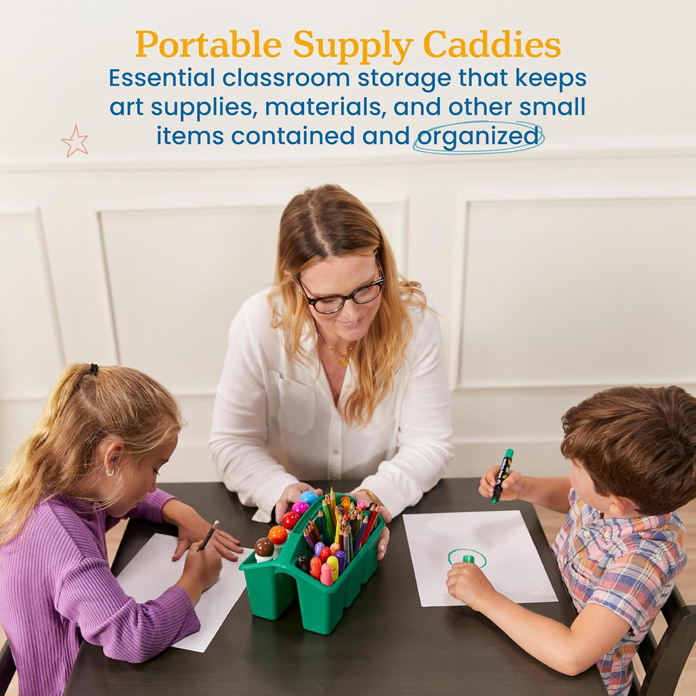 4-Compartment Small Plastic Caddy, Multipurpose Organization, Primary, 6-Pack