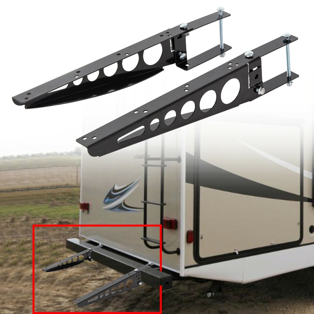 RV 4" Square Rear Bumper Mounted Cargo Box Carrier Support Arms Bracket Black