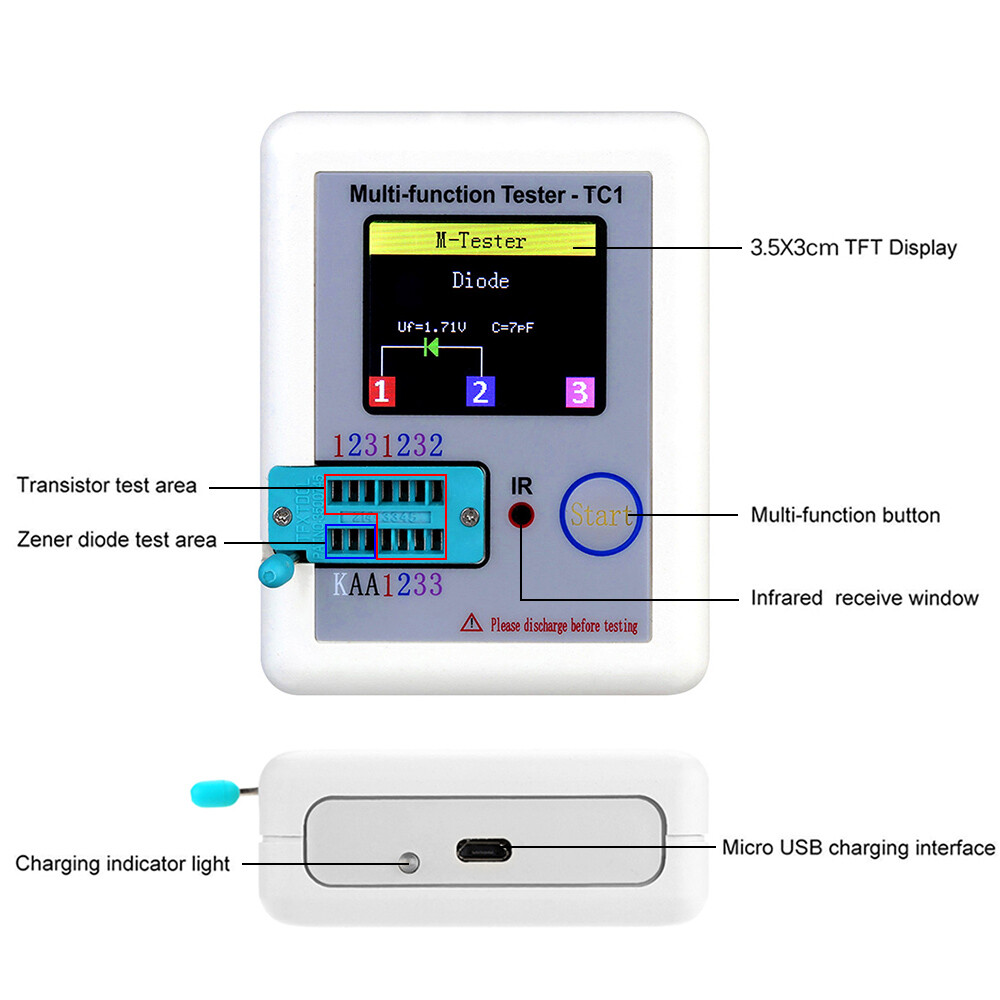 TFT Capacitor Resistor Diode Triode Transistor Tester Detector Meter W5U3