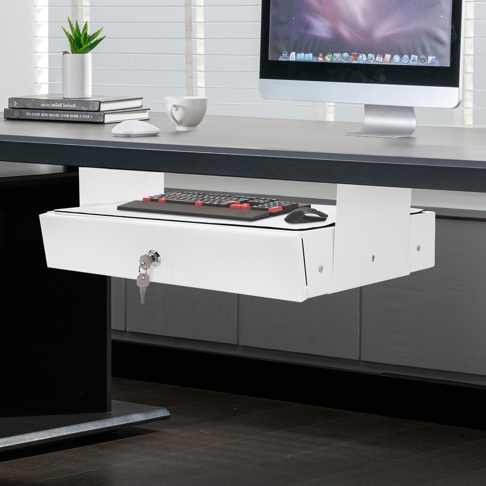 Under Desk Mounted Pull-Out Drawer, Sturdy Iron Construction, Non-Toxic and