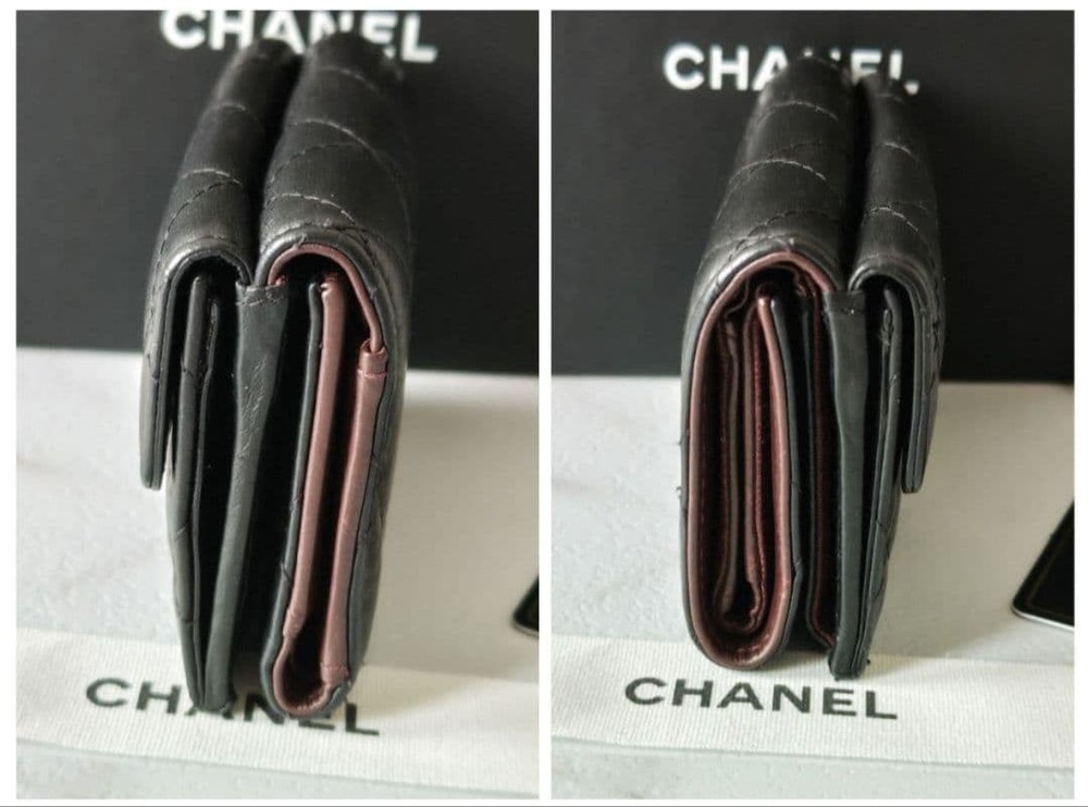 CHANEL Compact Matelassé Tri-Fold Wallet Black Gold