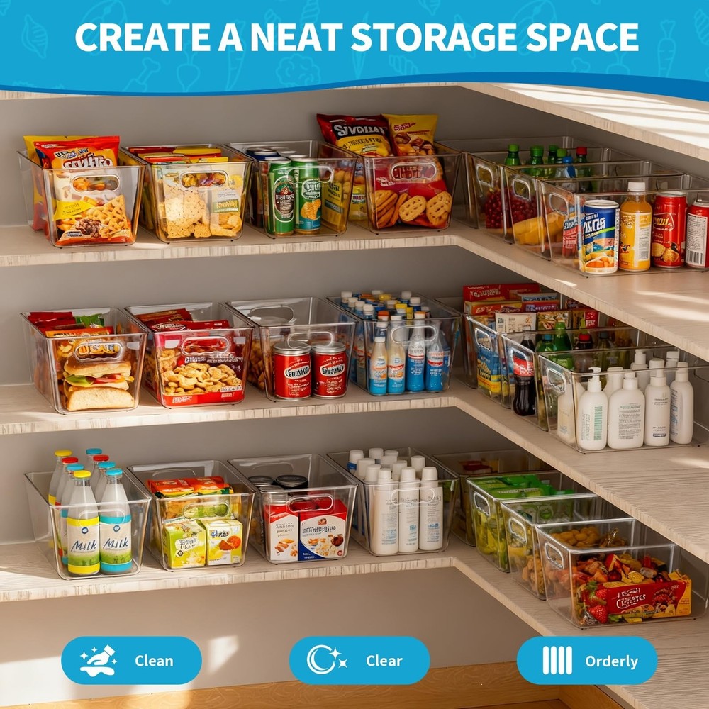 6 Pack Clear Stackable Storage Bins with Lids, Large Plastic Pantry Organizer...