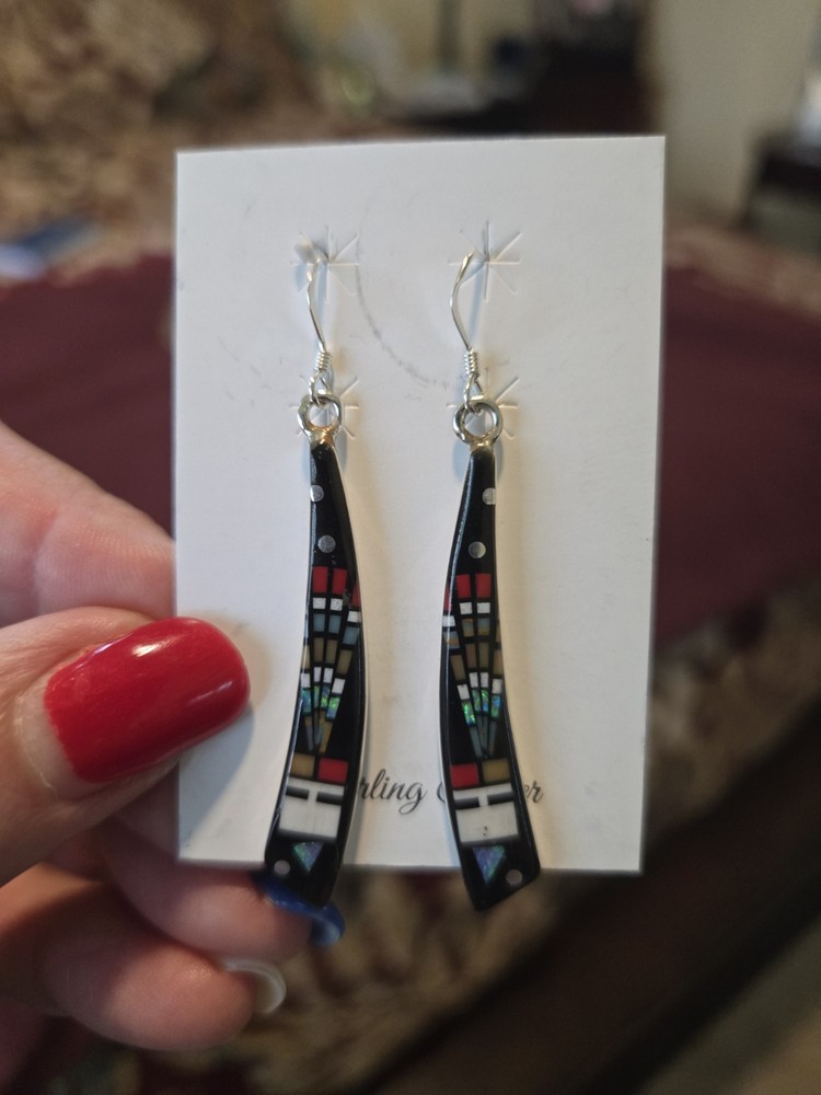 Sterling Silver Galaxy Inlay Long Dangle Earrings