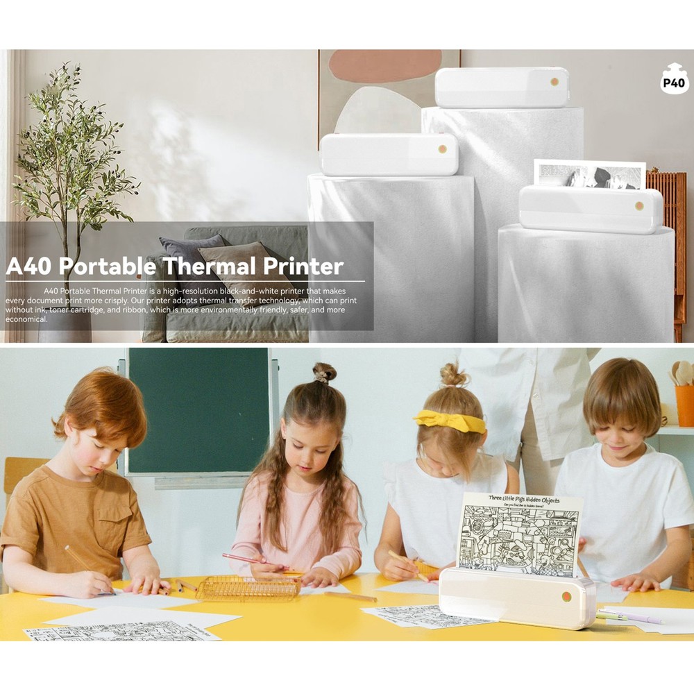 Bluetooth Label Printer Inkless Thermal Printer Multiple Printing Size for Home