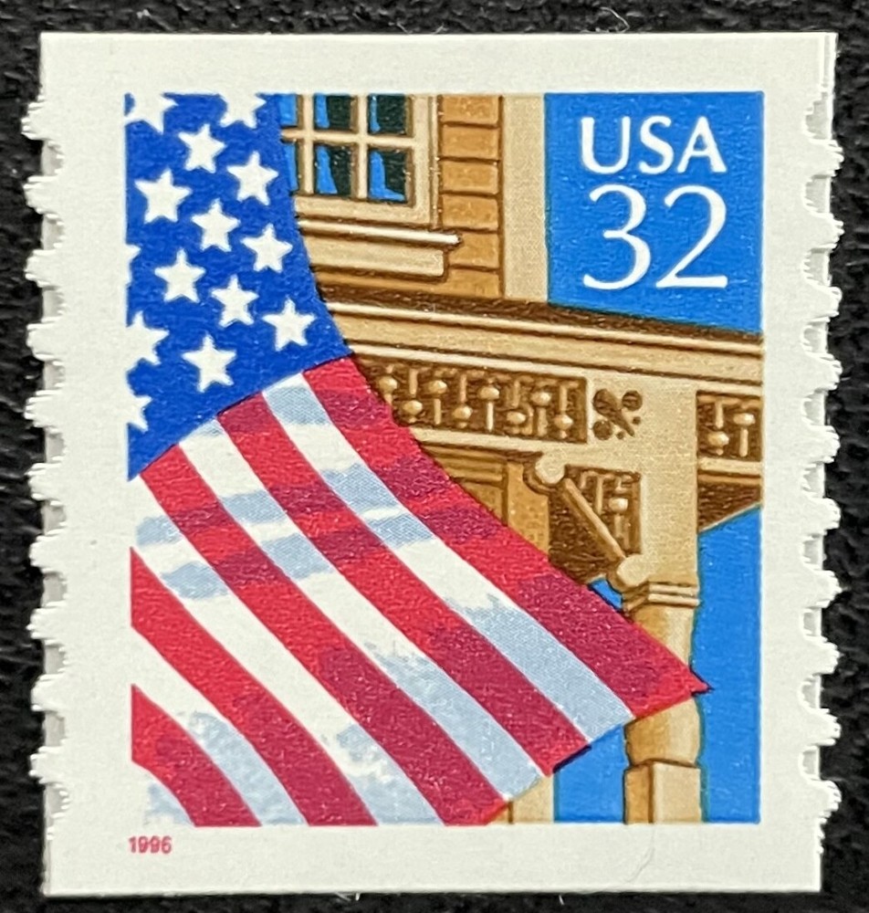 1996 Scott #2915a, 32¢, FLAG OVER PORCH - Coil Single Red "1996" - Mint NH