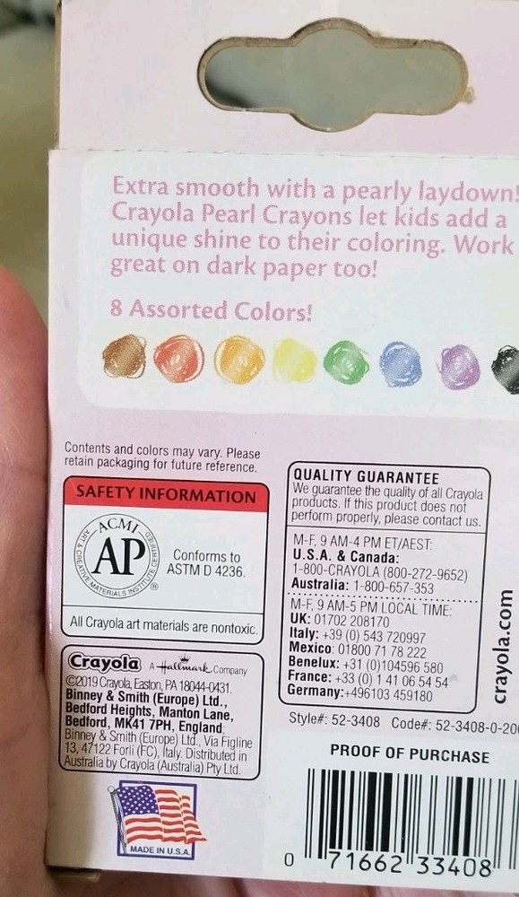 Crayola Pearl Crayons 8 Pack NEW
