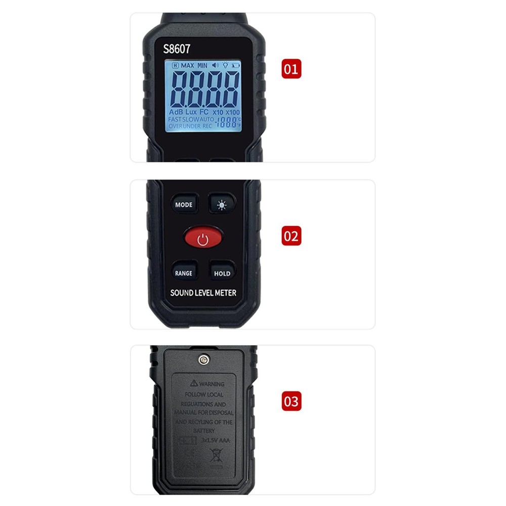 Meter Professional Noise Meter Backlit Display 30-130dB Data Hold Digital Sound