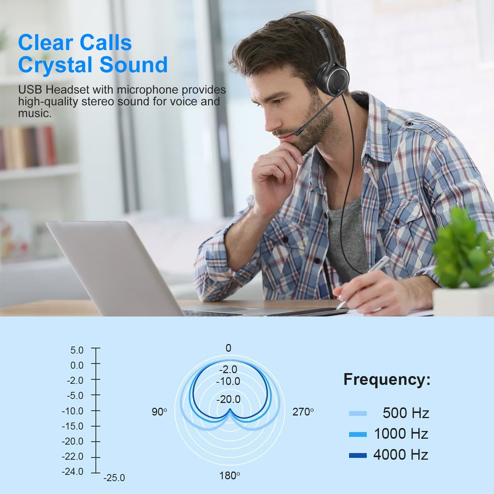 USB Wired Microphone Headphone Noise Reduction Computer for PC Chat Call Headset