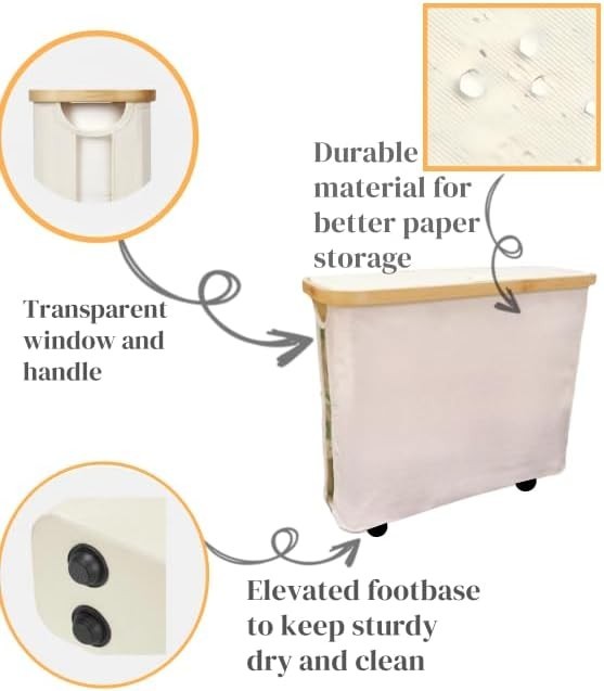 Versatile Toilet Paper Storage for Bathroom Bamboo Lid, Foldable Stackable
