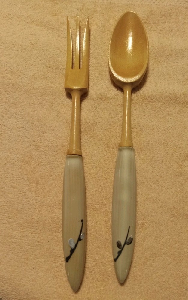 Wooden / Ceramic Salad Serving Set
