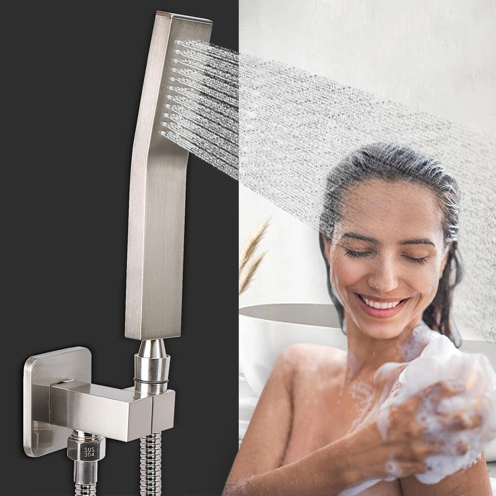 Wall Supply Elbow with Handheld Shower Holder - Solid Brass Square Shower Bracke