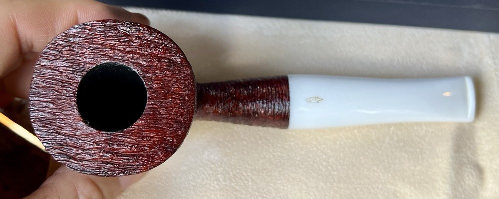 Savinelli Artisan Rusticated 6mm Filter Pipe White Acrylic Stem - New