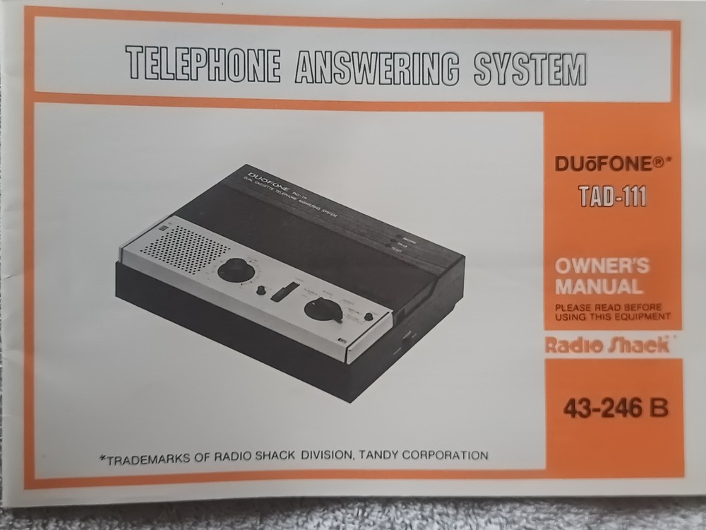 Duofone TAD-111 Answering Machine Owner's Manual