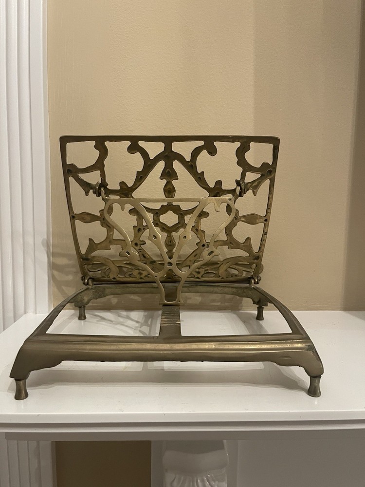 Vintage Ornate Solid Brass Book Music Stand Holder Retractable Adjustable Fold