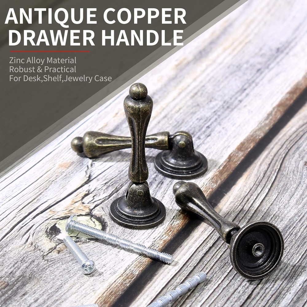 6Pcs Antique Bronze Tear Drop Pulls, Vintage Cabinet Decorative Pull Handle Knob