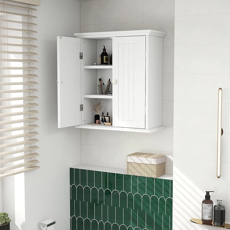 Wall Mounted Bathroom Cabinet Adjustable Shelves Elegant Storage Solution New