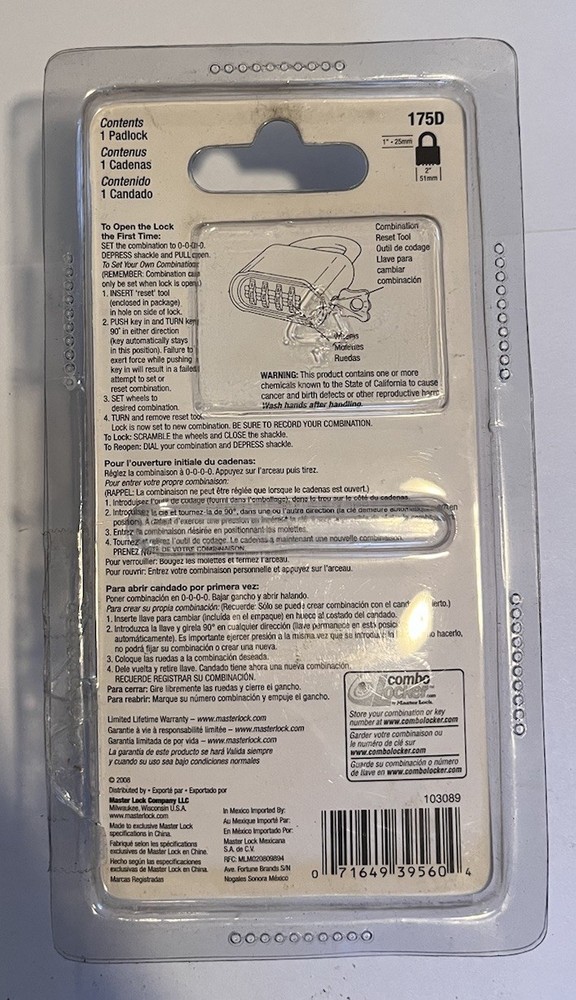 (Pack of 2) Combination Padlock: Master Lock 175D