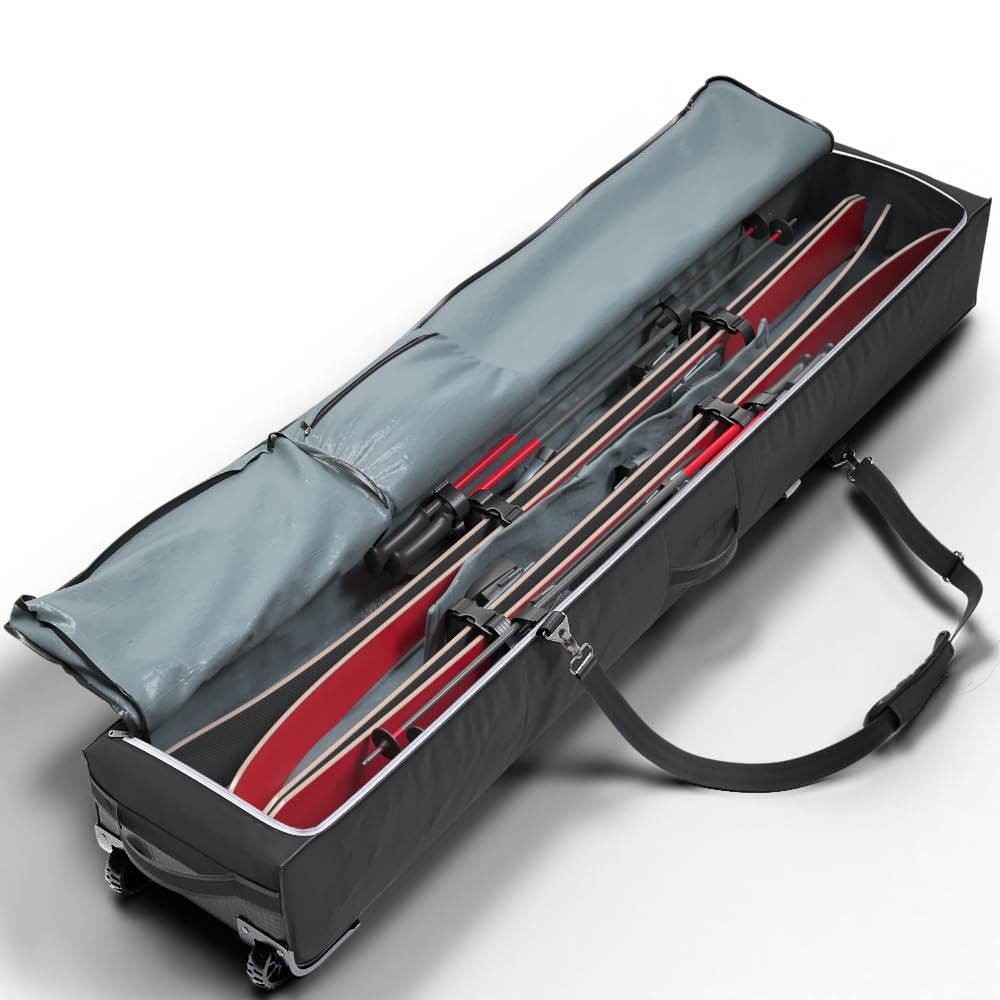 Athletico Rolling Double Ski Bag - Padded with Wheels One Size, Black