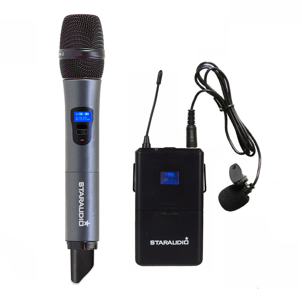 2CH UHF Wireless Microphone System Handheld Microphone Headset Lapel Audio Mics