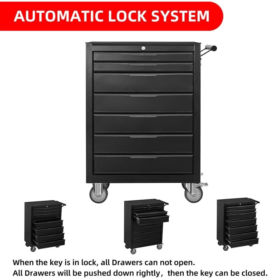 7-Drawer Rolling Tool Chest, Roll Around Storage Organizer Tool Cart with Wheels
