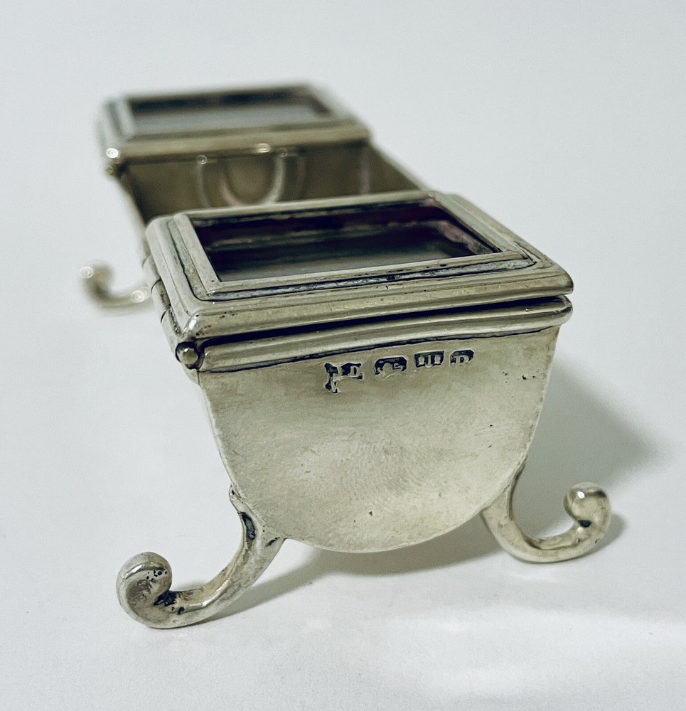 Antique Victorian Solid Sterling Silver Double Stamp Trough Box Chester 1885