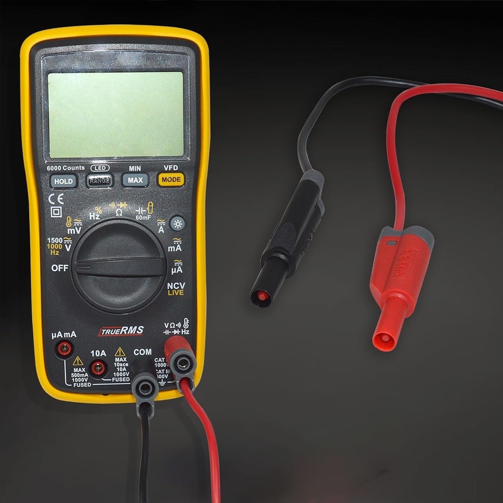 2-Pack Red & Black Stackable Banana Plug Leads for Multimeter & Circuit Testing