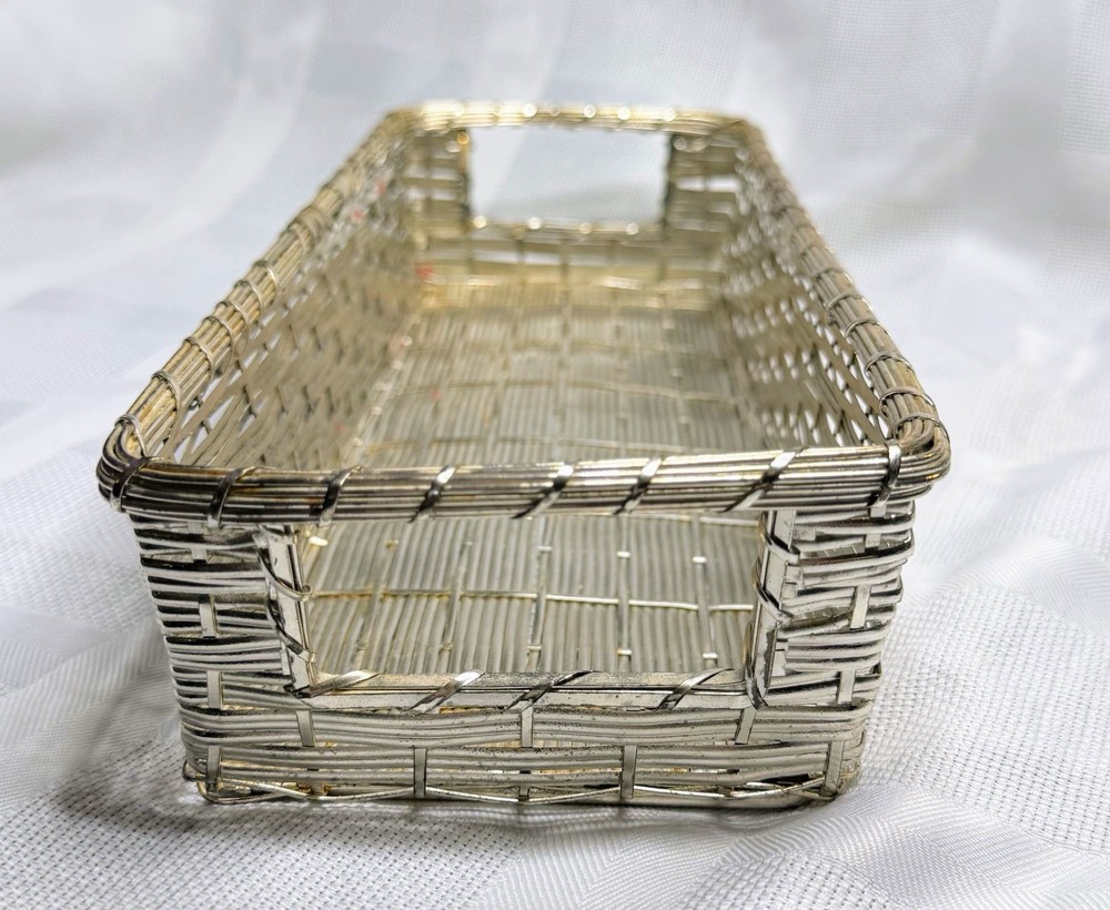 Silver tone Wire Metal Basket Rectangular Medium Size Fall Decor Winter Decor A3