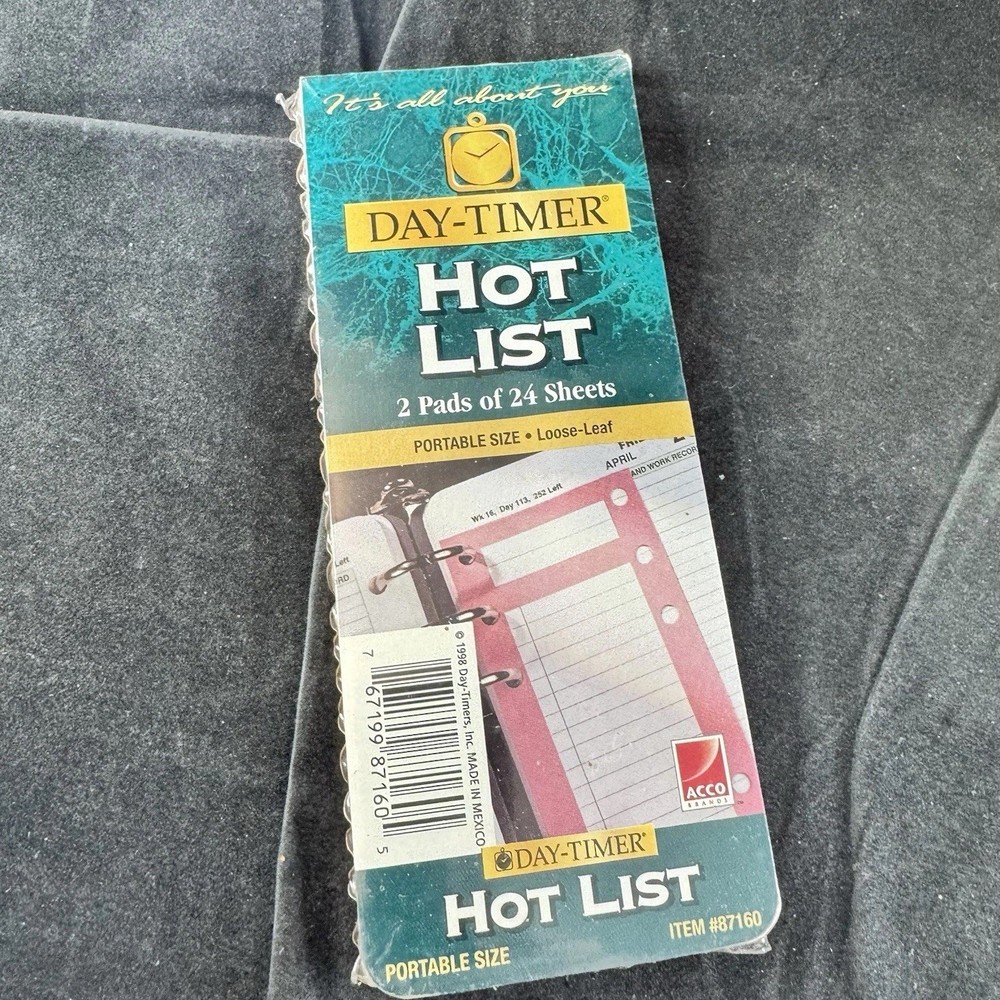 Day-Timer Hot List Sheets Portable Size 2 Pads of 24 Sheets Each Day Timer