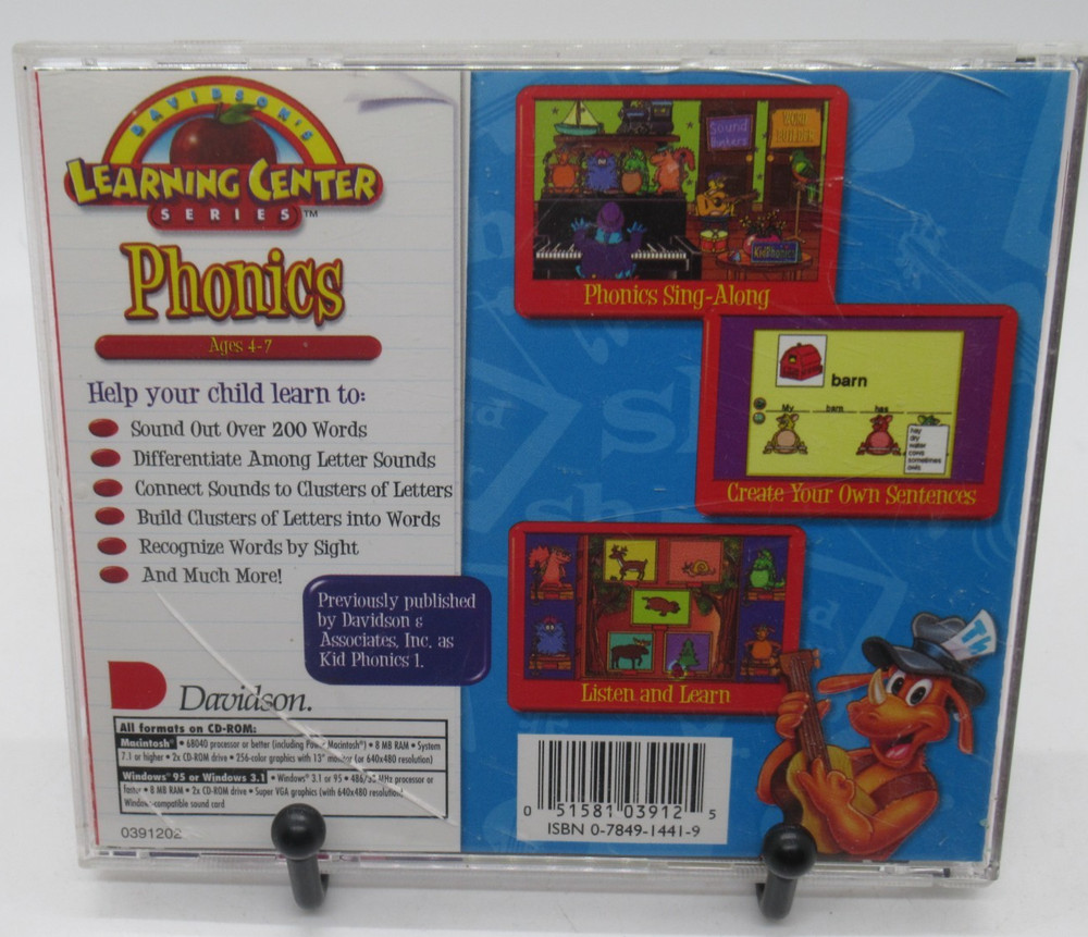 DAVIDSON'S LEARNING CENTER - PHONICS PC CD-ROM LEARNING GAME WIN/MAC, AGES 4-7