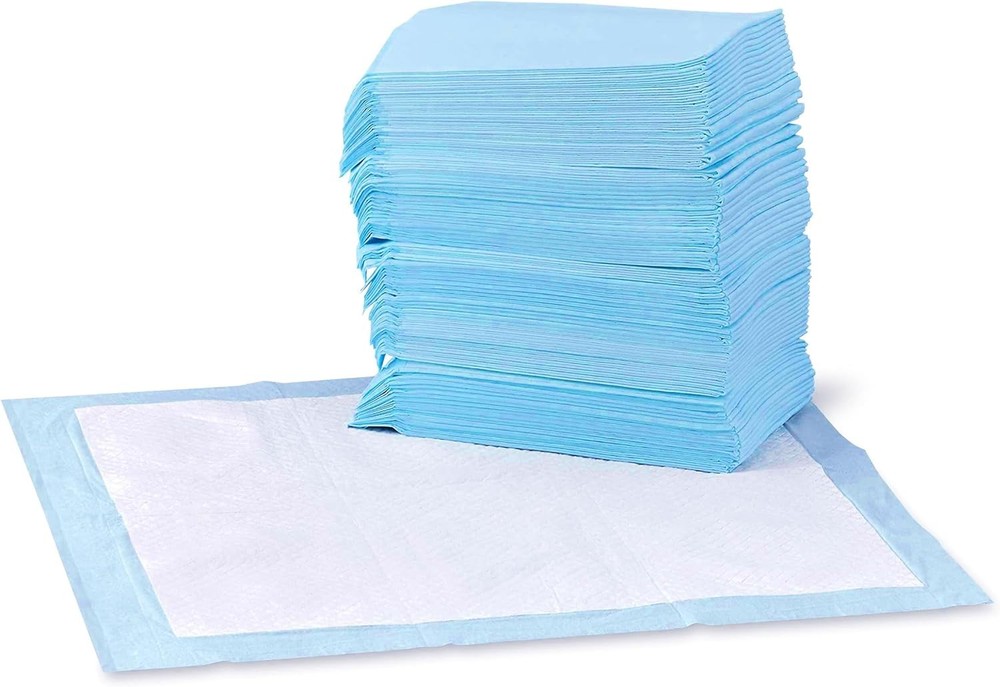 Amazon Basics Dog and Puppy Pee Pads, Regular (100 Count), Blue & White