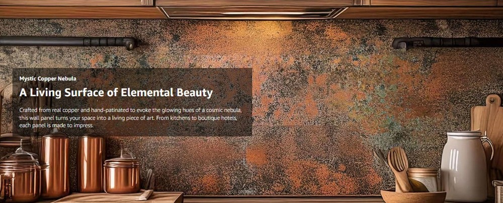Copper Backsplash Panel – Handmade Metal Wall Art for Kitchen – Rustic Patina
