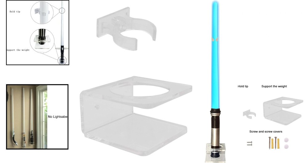 Patented Clear Wall Mounted Lightsaber Holder - Easy Install & 5 lbs Support