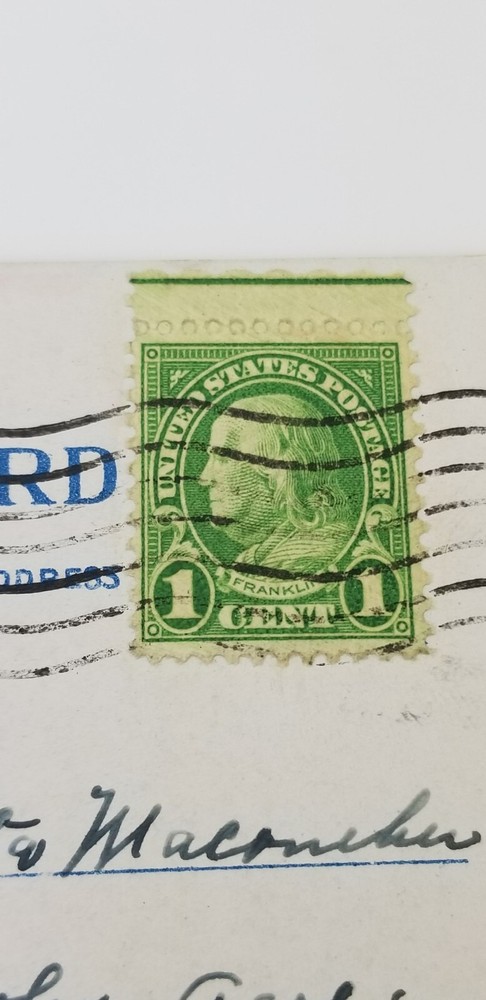 Benjamin Franklin Green Line one cent Stamp on 1931 Postcard