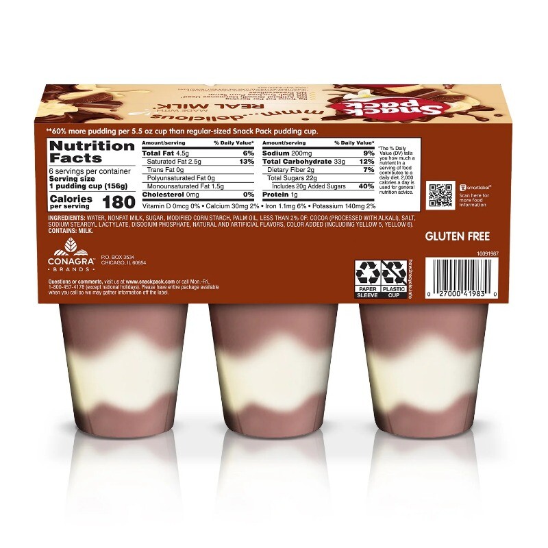(4 pack) Snack Pack Chocolate Vanilla Flavored Pudding, 6 Count Pudding Cups