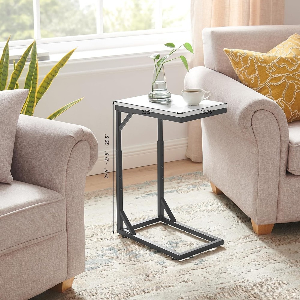 End Table, Small Sofa Table with Metal Frame, Adjustable Height Side Table