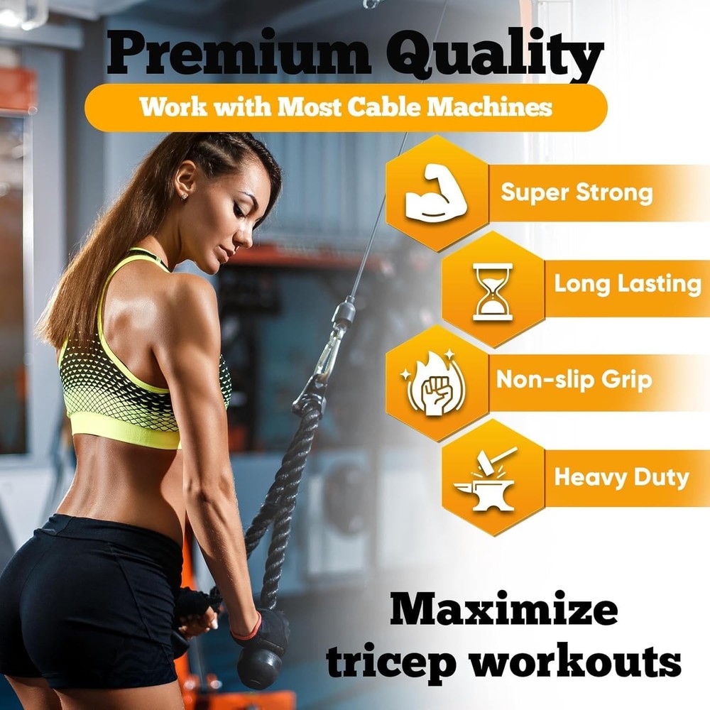 Double Length Tricep Pull Down Rope - 54 Inches Attachment for Cable Machine ...