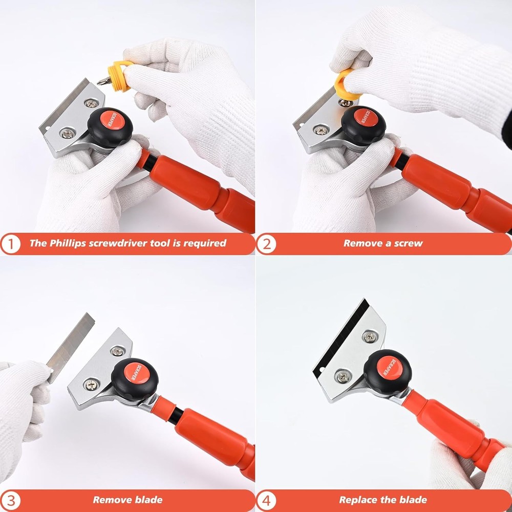 Retractable Razor Blade Scraper Long Handle Heavy Floor Scraper with Rotatable