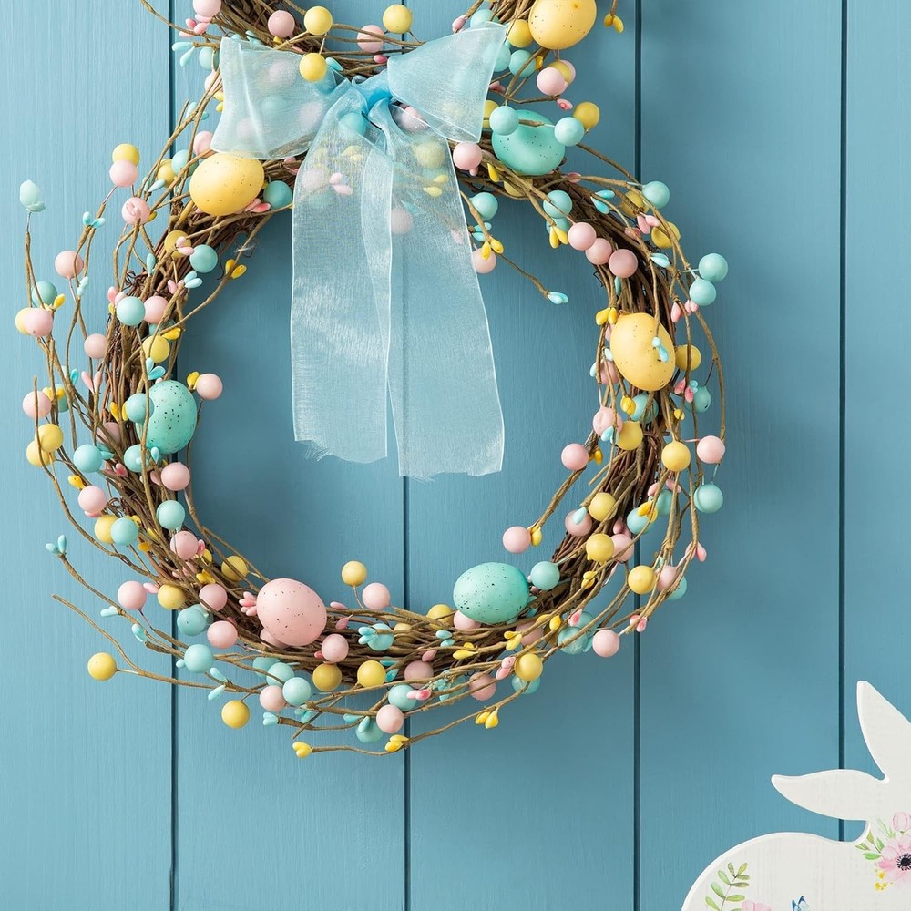 Vibrant 24.5” Easter Bunny Wreath with Eggs for Festive Spring Decor