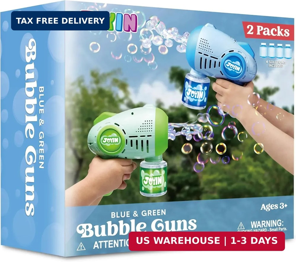 JOYIN 2 Kids Bubble Guns with 4 Bottles Solution, Automatic Bubble Machine Gun w